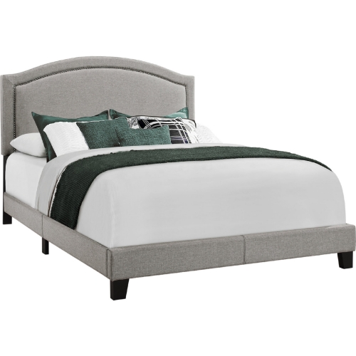 Queen Bed in Grey Linen w/ Chrome Trim